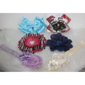 Lot Of Toddler Girls Stretch Headbands & Flower Clips Lilac Cream Blue Pink NWOT